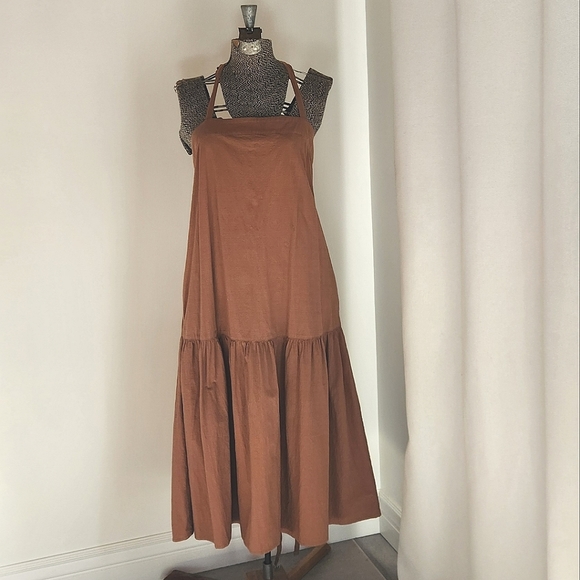 Everlane Cotton Pinafore Backless Dress Brown Sz 8 - Picture 14 of 14
